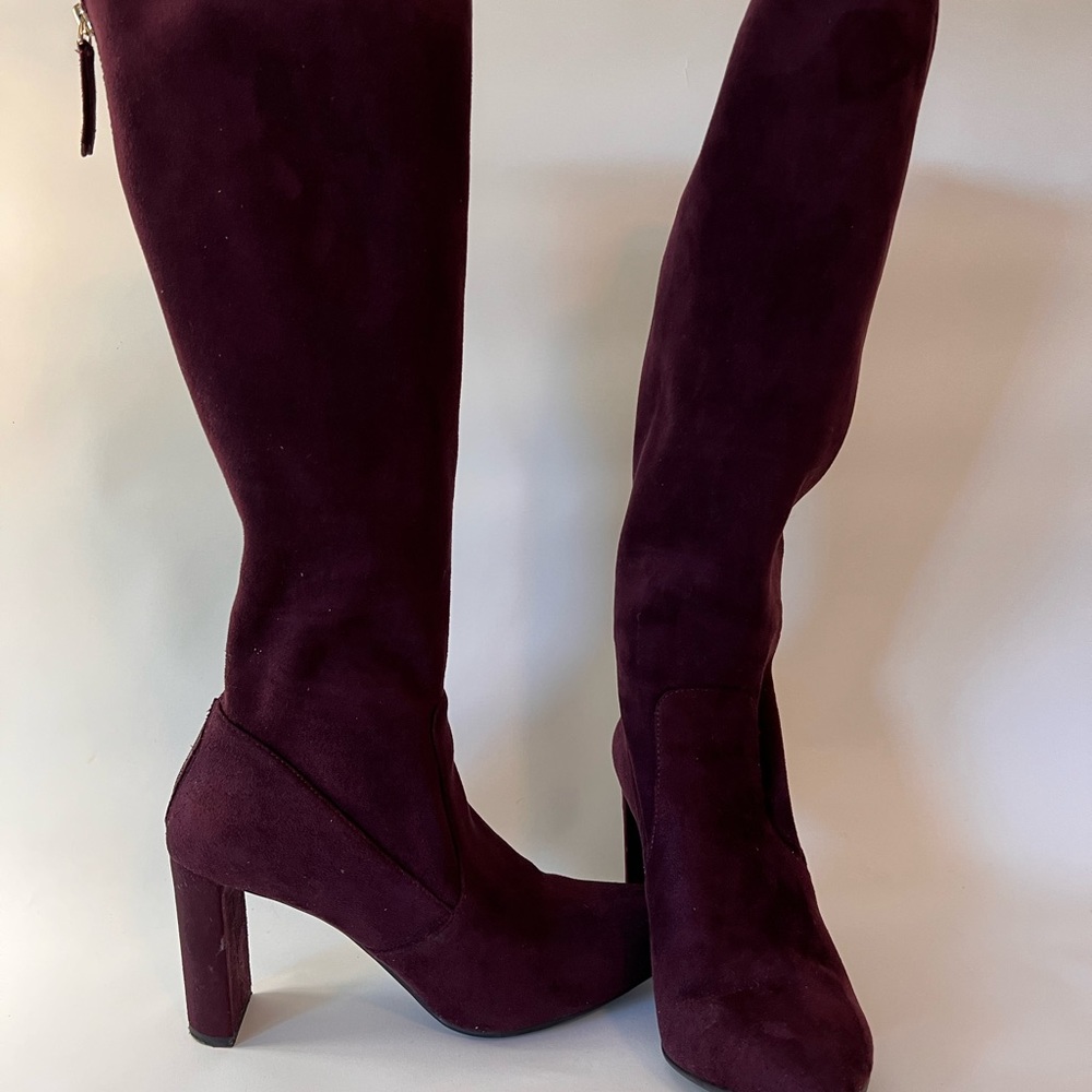 Pull on suede knee high boots